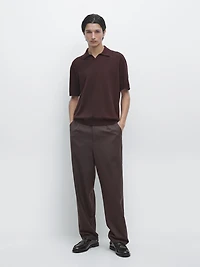 Cotton blend knit polo sweater