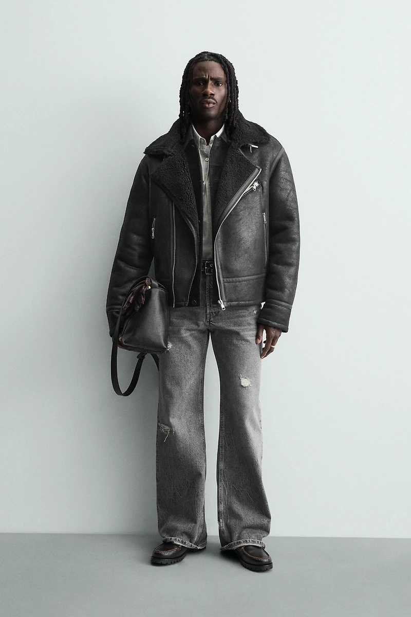 COMBINATION FAUX LEATHER JACKET