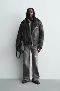 COMBINATION FAUX LEATHER JACKET