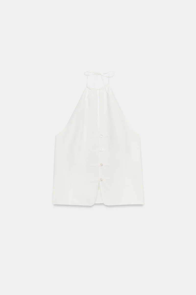 TOP À ENCOLURE AMÉRICAINE ET BOUTONS