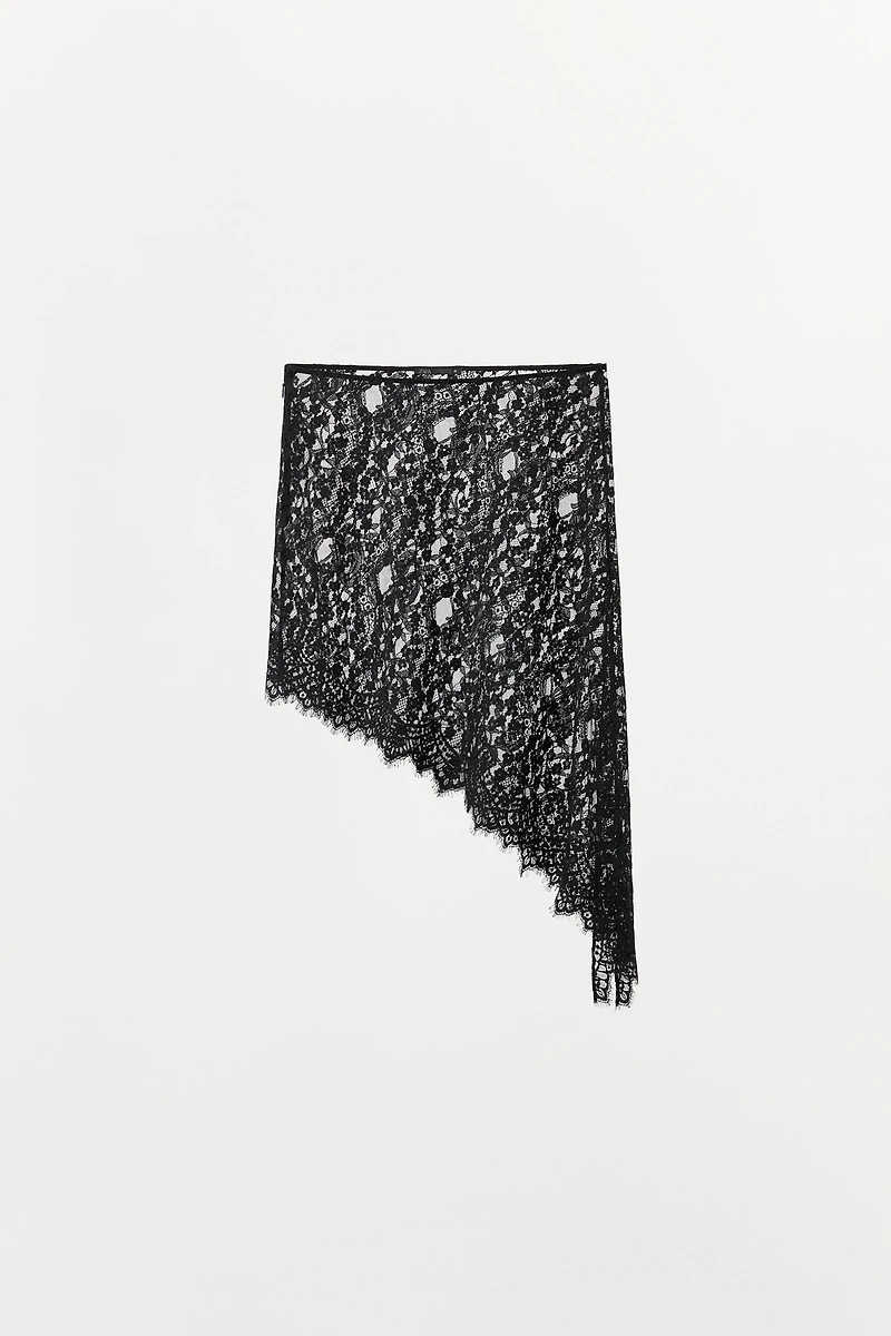 ASYMMETRICAL LACE MIDI SKIRT