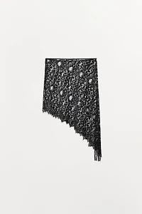 ASYMMETRICAL LACE MIDI SKIRT