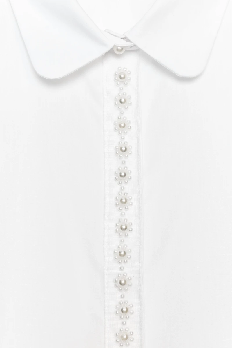 CHEMISE EN POPELINE À PERLES