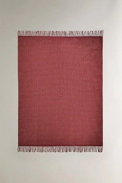 CHECK BLANKET WITH FRINGING