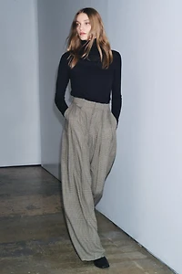 ZW COLLECTION PLAID PLEATED WIDE LEG PANTS