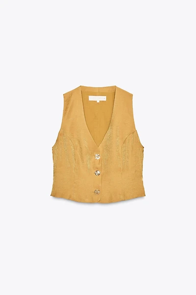 GOLD BUTTON SATIN EFFECT TOP