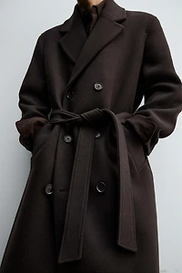 MANTEAU CROISÉ AVEC LAINE ET CEINTURE