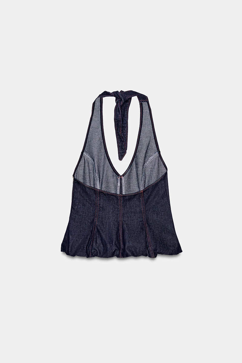 TOP Z1975 HALTER DENIM BALLON