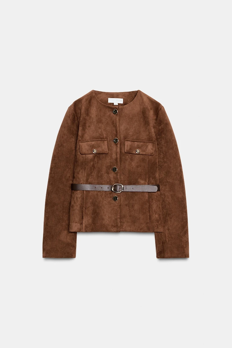 FAUX SUEDE BELTED BLAZER