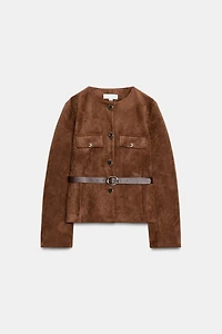 FAUX SUEDE BELTED BLAZER