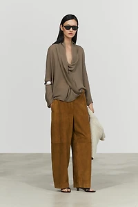 Flowy surplice draped neckline shirt