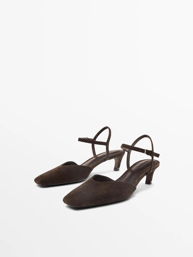 Chaussure à talon en croûte de cuir