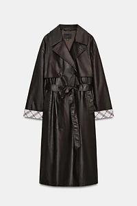 LONG WAXED PLAID TRENCH COAT