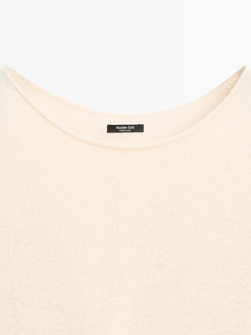 Asymmetric linen blend sweater with tie detail
