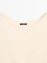 Asymmetric linen blend sweater with tie detail