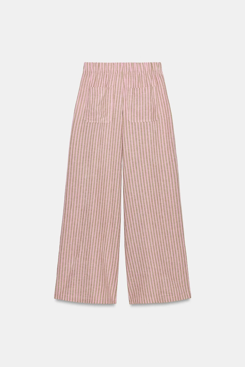PANTALON À RAYURES ET CORDON AVEC LIN