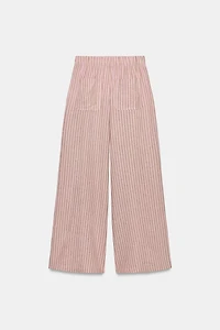 PANTALON À RAYURES ET CORDON AVEC LIN