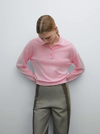 Cotton blend knit polo sweater