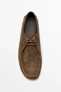Split suede leather moc toe shoe
