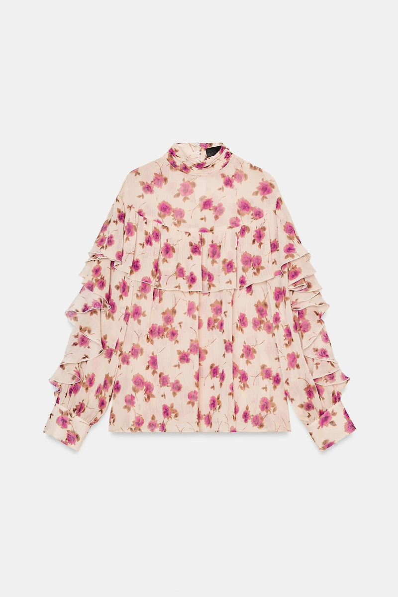 RUFFLED PRINT BLOUSE