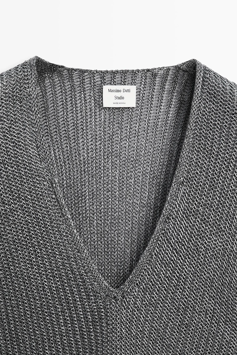 Metallic knit V-neck sweater - STUDIO