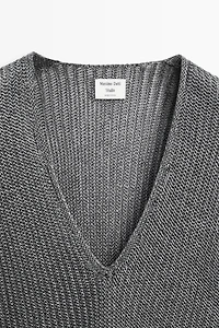 Metallic knit V-neck sweater - STUDIO