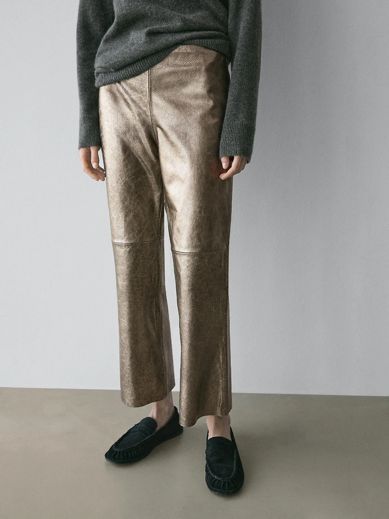 Nappa leather metallic trousers