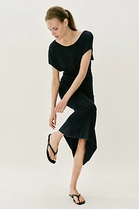 LONG KNIT DRESS WITH SIDE RUCHING