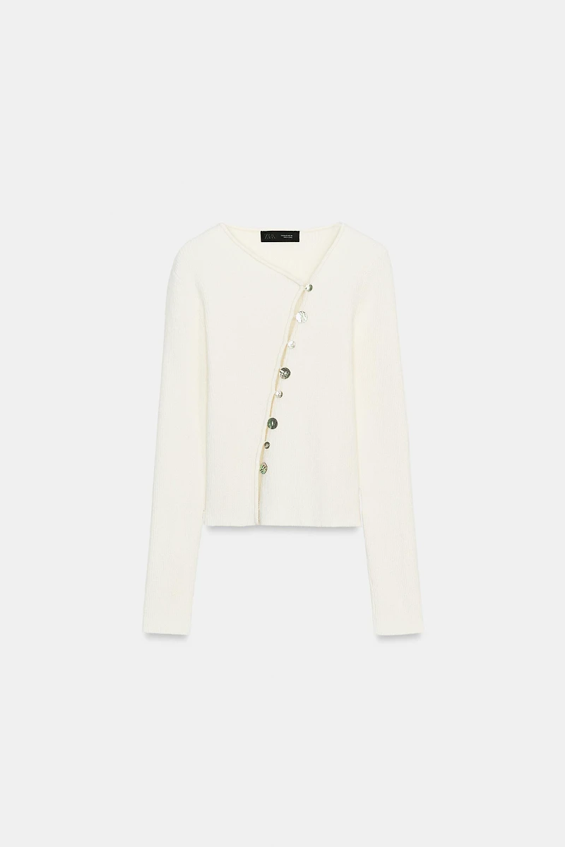 ASYMMETRIC CLOSURE KNIT CARDIGAN