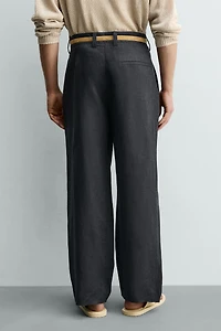 100% LINEN PLEATED PANTS