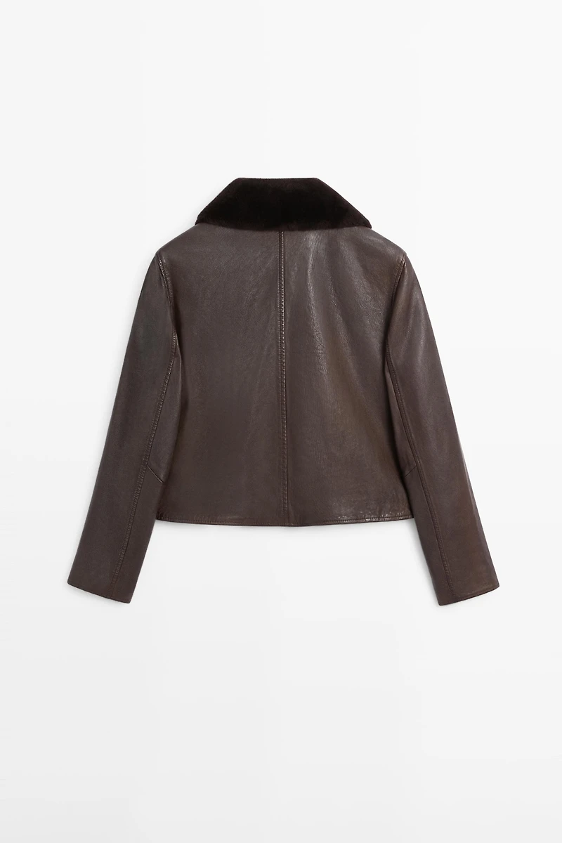 Nappa leather jacket with lambskin collar