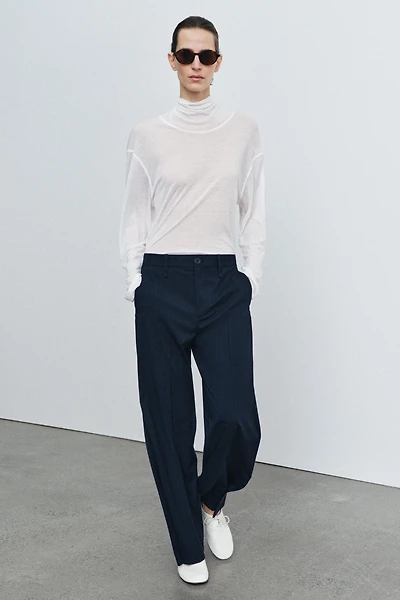 STRIPED PANTS WITH BUTTON HEM ZW COLLECTION
