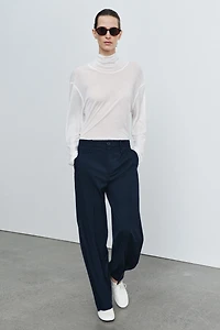 STRIPED PANTS WITH BUTTON HEM ZW COLLECTION