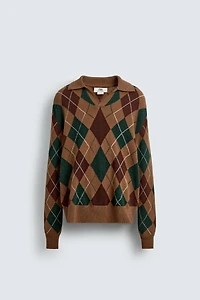 POLO EN MAILLE À LOSANGES 100 % LAINE