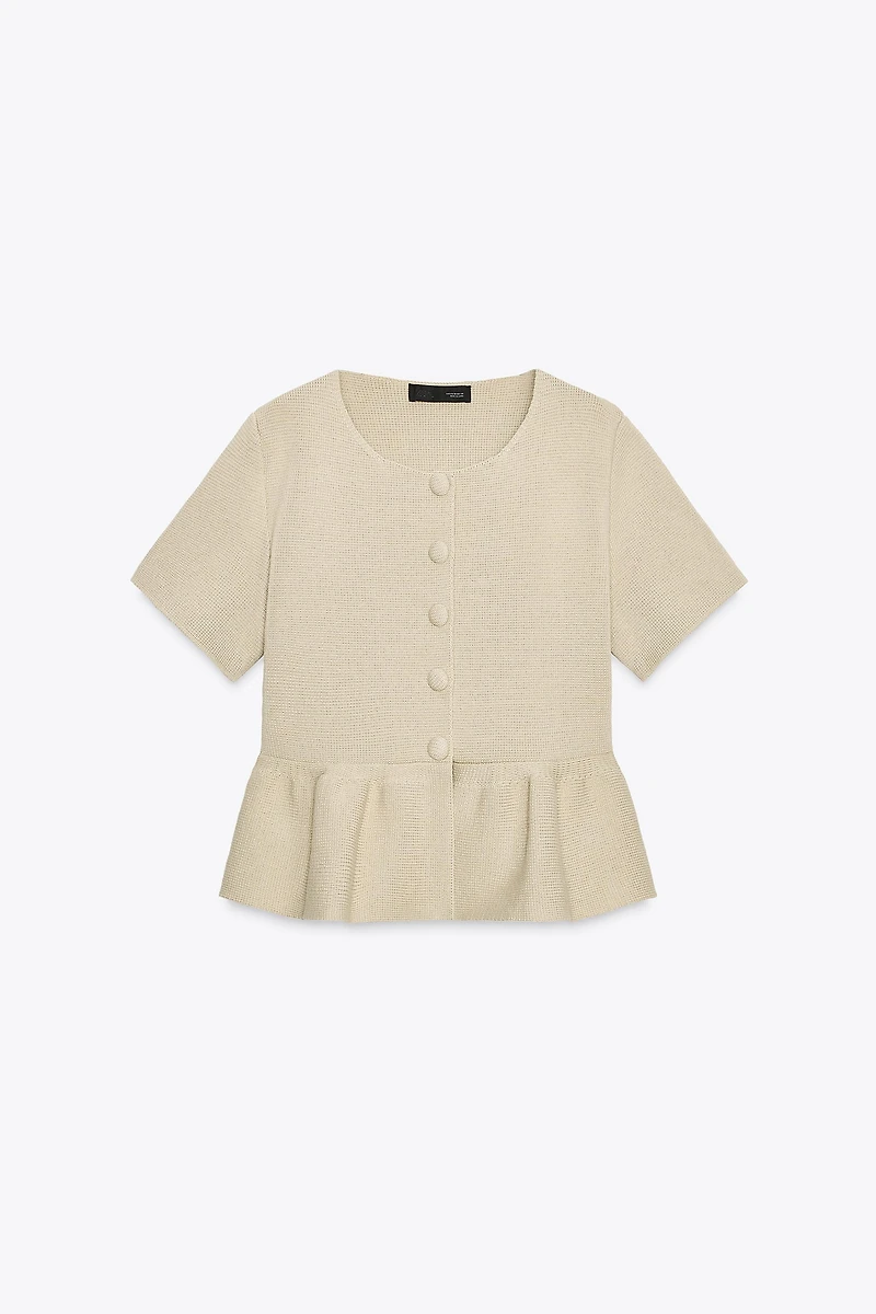 PEPLUM SHORT SLEEVE CARDIGAN