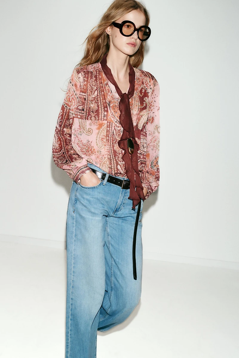 PRINTED TIE BLOUSE