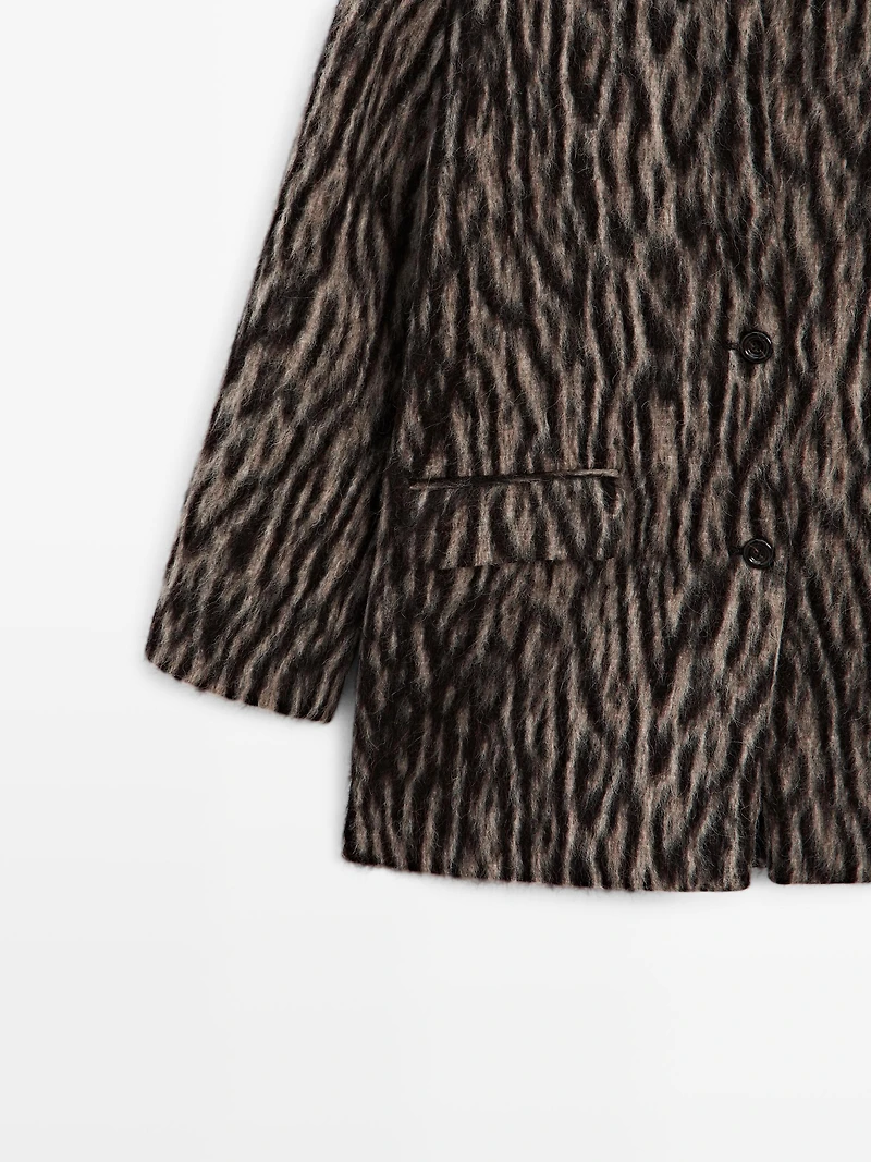 Wool blend animal print coat