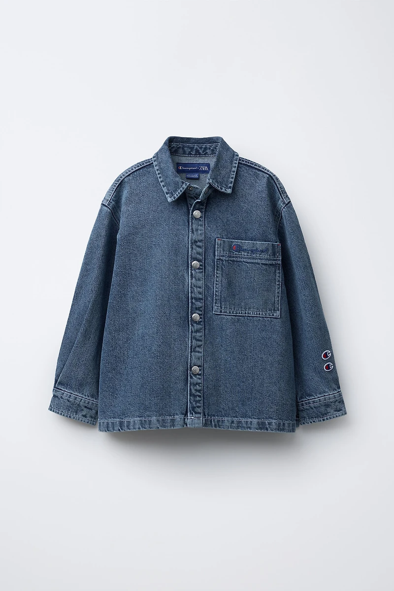 CHAMPION ® X ZARA EMBROIDERED TEXT DENIM OVERSHIRT