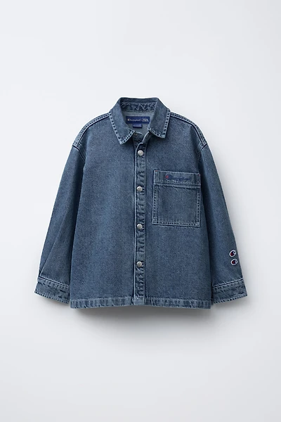 CHAMPION ® X ZARA EMBROIDERED TEXT DENIM OVERSHIRT