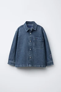 CHAMPION ® X ZARA EMBROIDERED TEXT DENIM OVERSHIRT