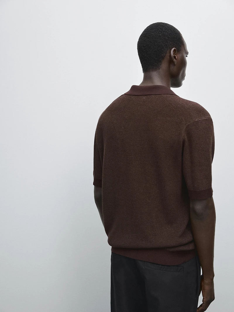 Cotton V-neck knit polo shirt