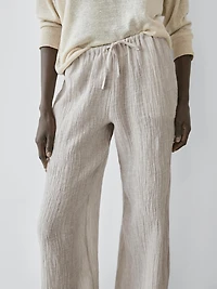 Pantalon bouffant gaufré 100 % lin