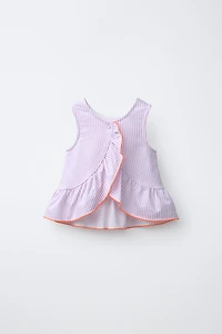 T-SHIRT À RAYURES AVEC PÉPLUM ET BIAIS EN CONTRASTE