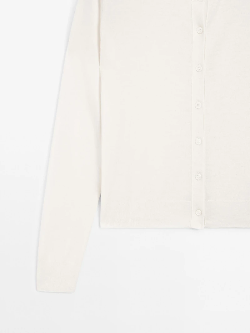 Wool blend knit cardigan with crew neck