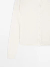 Wool blend knit cardigan with crew neck