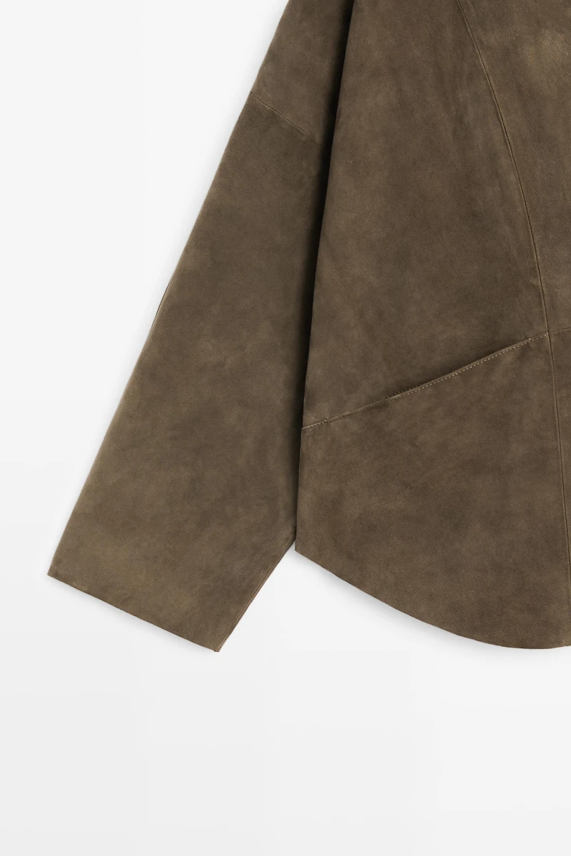 Suede leather high neck jacket