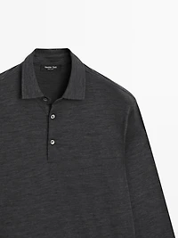 Wool blend knit polo sweater