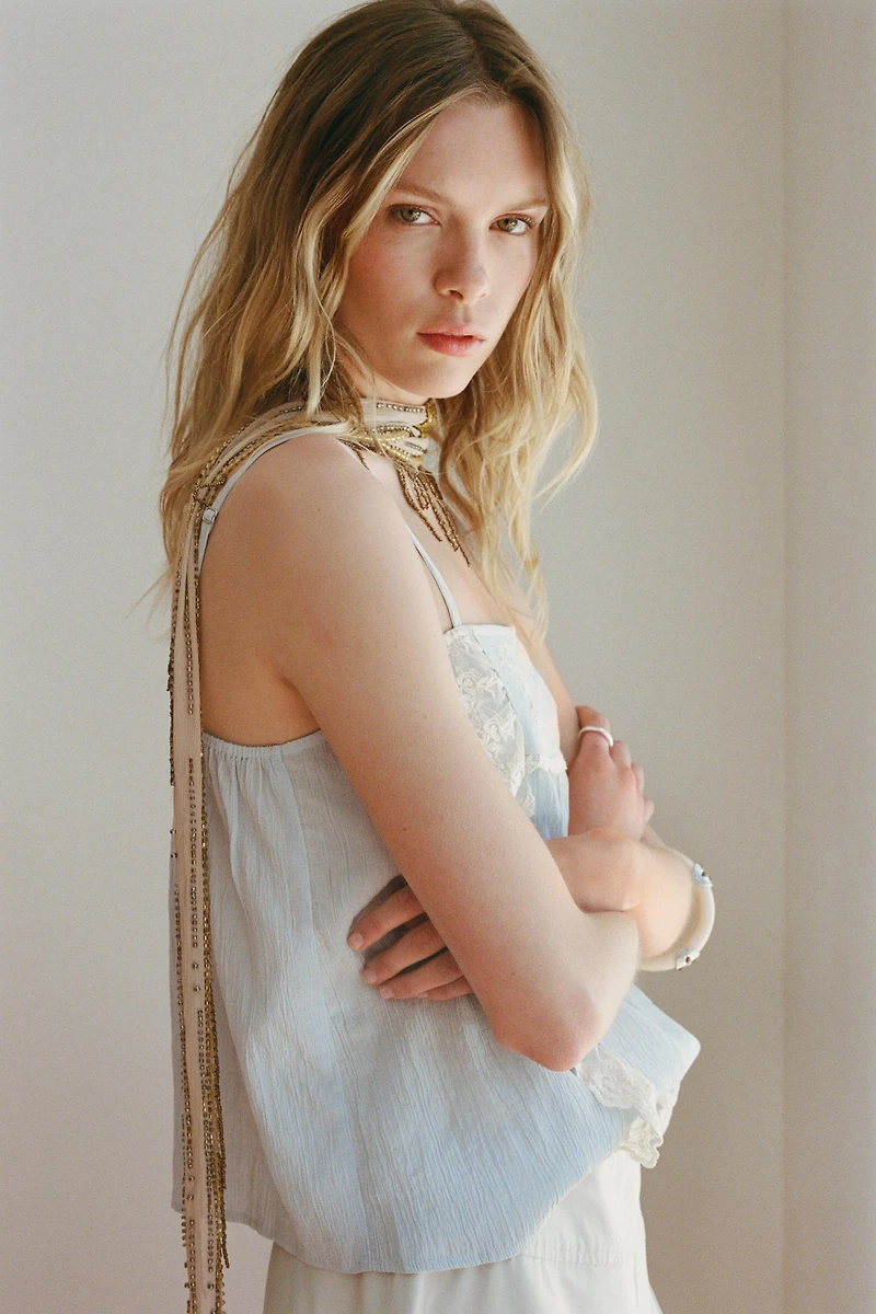 EMBROIDERED STRAPPY TOP