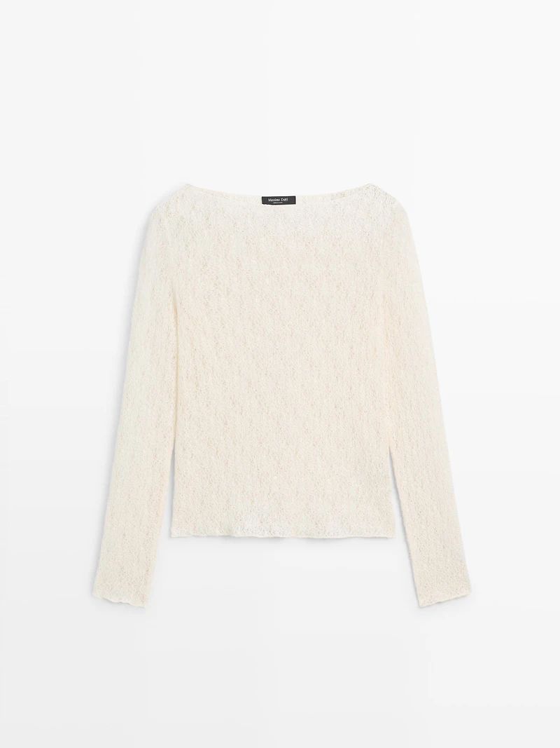 Boat neck T-shirt with lace detail