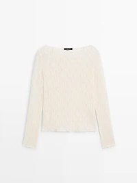Boat neck T-shirt with lace detail